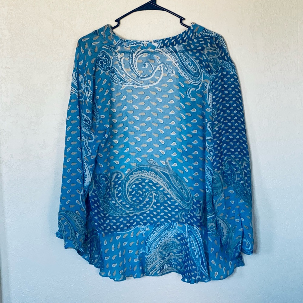 Open Ruffle Front Peplum Hem Blouse Wrap M